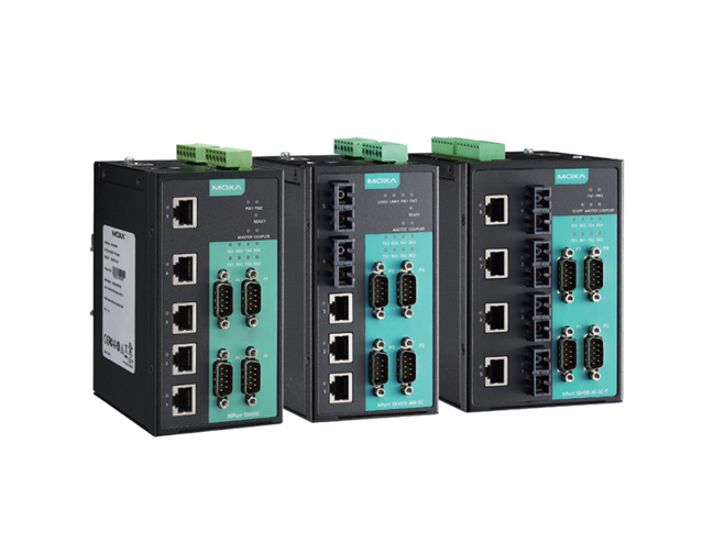 NPort S8455I-T - 4 RS-232/422/485 ports, 5 10/100M Ethernet ports, 12 to 48 VDC, 2 kV isolation protection, -40 to 75 C by MOXA